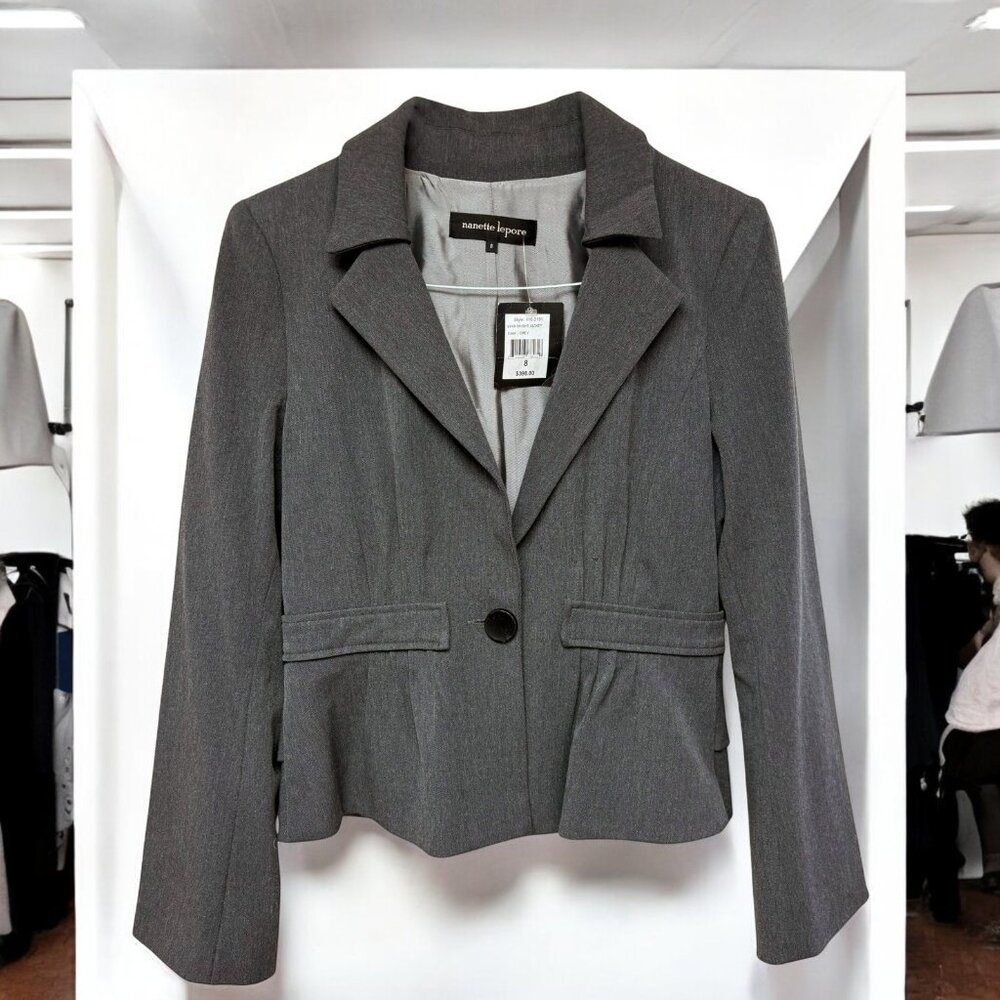 Nanette Lepore Star Bright Charcoal Gray One Button Blazer‎